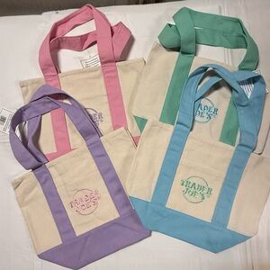Trader Joe’s Mini Canvas Tote Bag Pastel Pink Blue Green Purple Reusable NWT